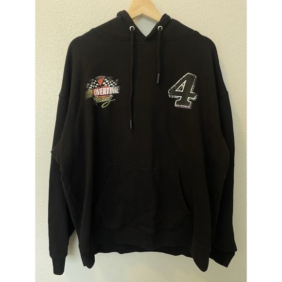 Overtime Hoodie Mens 2 XL Black Hooded Pullover Sweatshirt Racing Car Auto - Picture 4 of 9